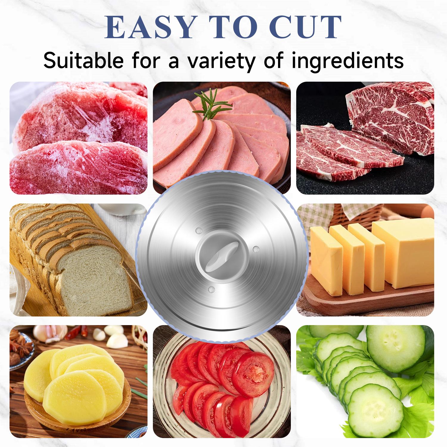 PANCERKA Electric Meat Slicer, Food Slicer with Adjustable Thickness, Automatic Precision Cutting, and Removable Stainless Steel Blade. Suitable for Vegetables, Meats, Deli Foods, Cheese, and More, Suitable for Home and Commercial Use