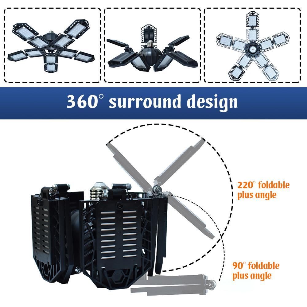 LED Garage Ceiling Light, Adjustable LED Basement Light 10 Deformable Panels, 6500K E26 E27 , LED Garage Light