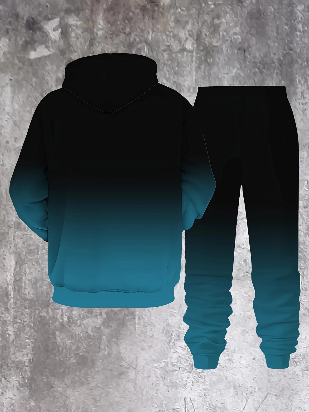 Autumn and Winter Black and Red Gradual Color Change 2024 Hot Selling Men's Street Fashion Hoodie Set