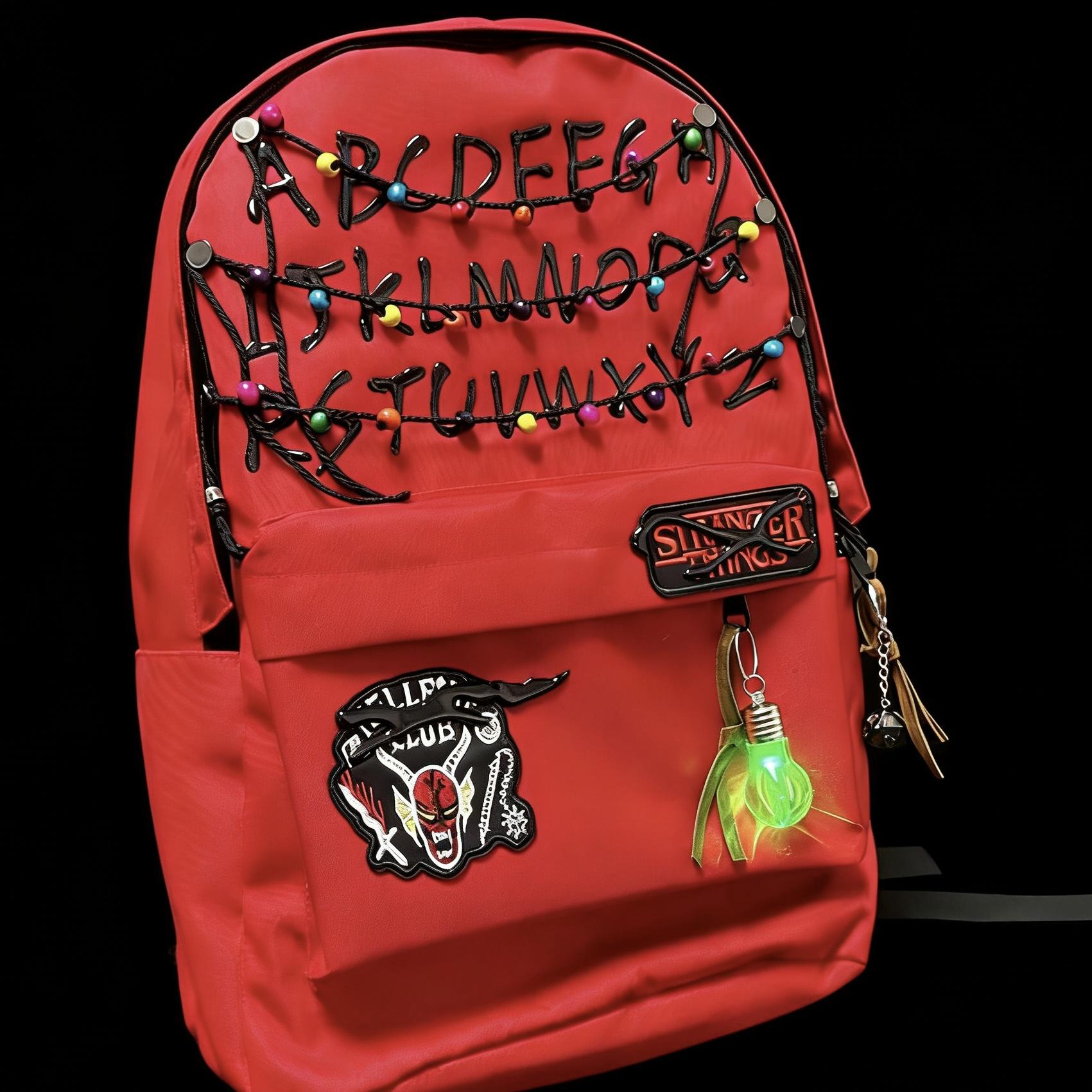 Stranger Things Backpack Shopping Bag Travel Bag Schoolbag Student WorkStudy Backpack Large Capacity Simple Design Red and Black Flower Pattern.