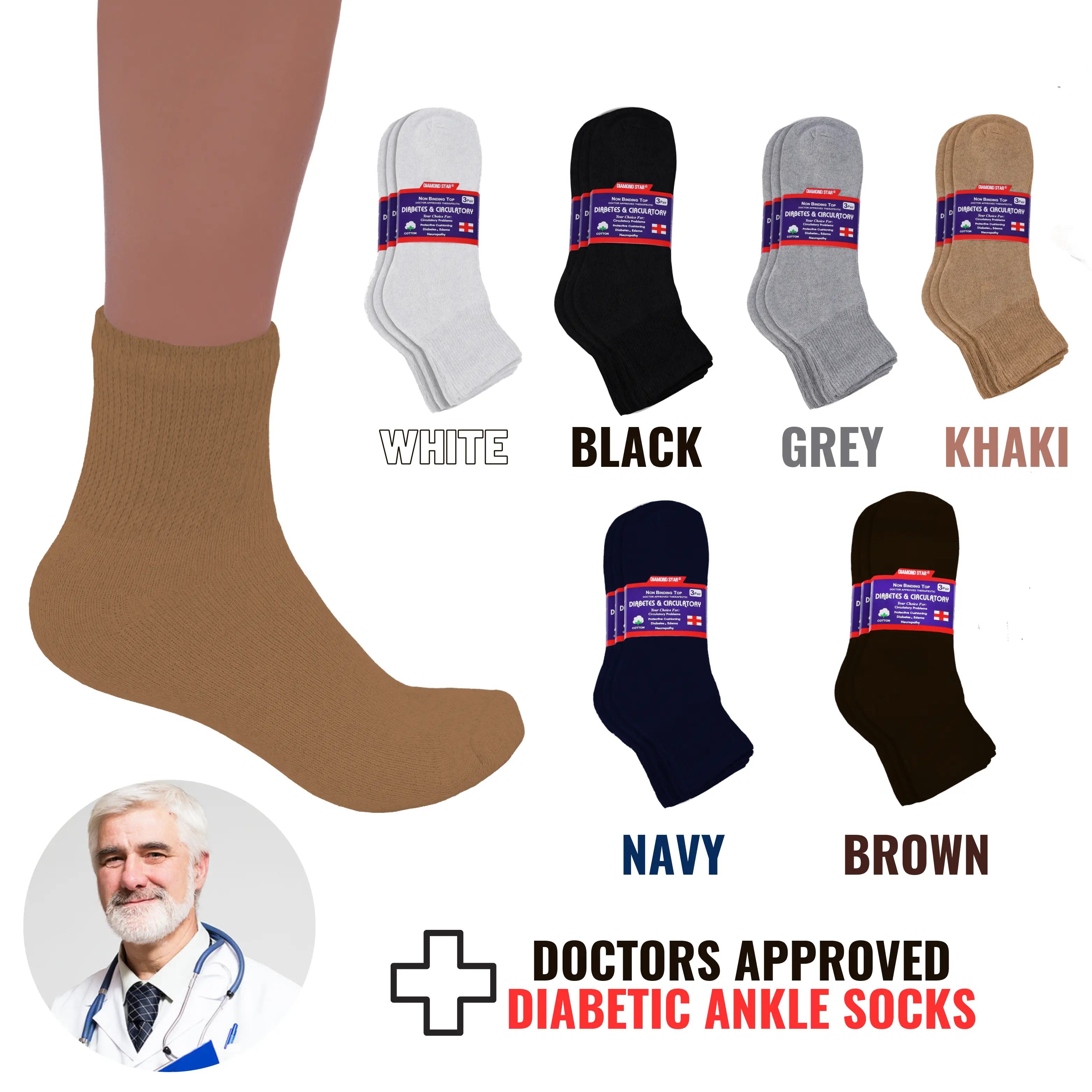 DIAMOND STAR Menswear Men's Diabetic Quarter Ankle Socks - Doctor Approved, Non-Binding, Cushioned Knit Cotton Polyester Socks, Stretch Activewear Athletic, Loose Fit for Circulatory Issues Foot Pain Relief, All Seasons, 3/6/12 Pack