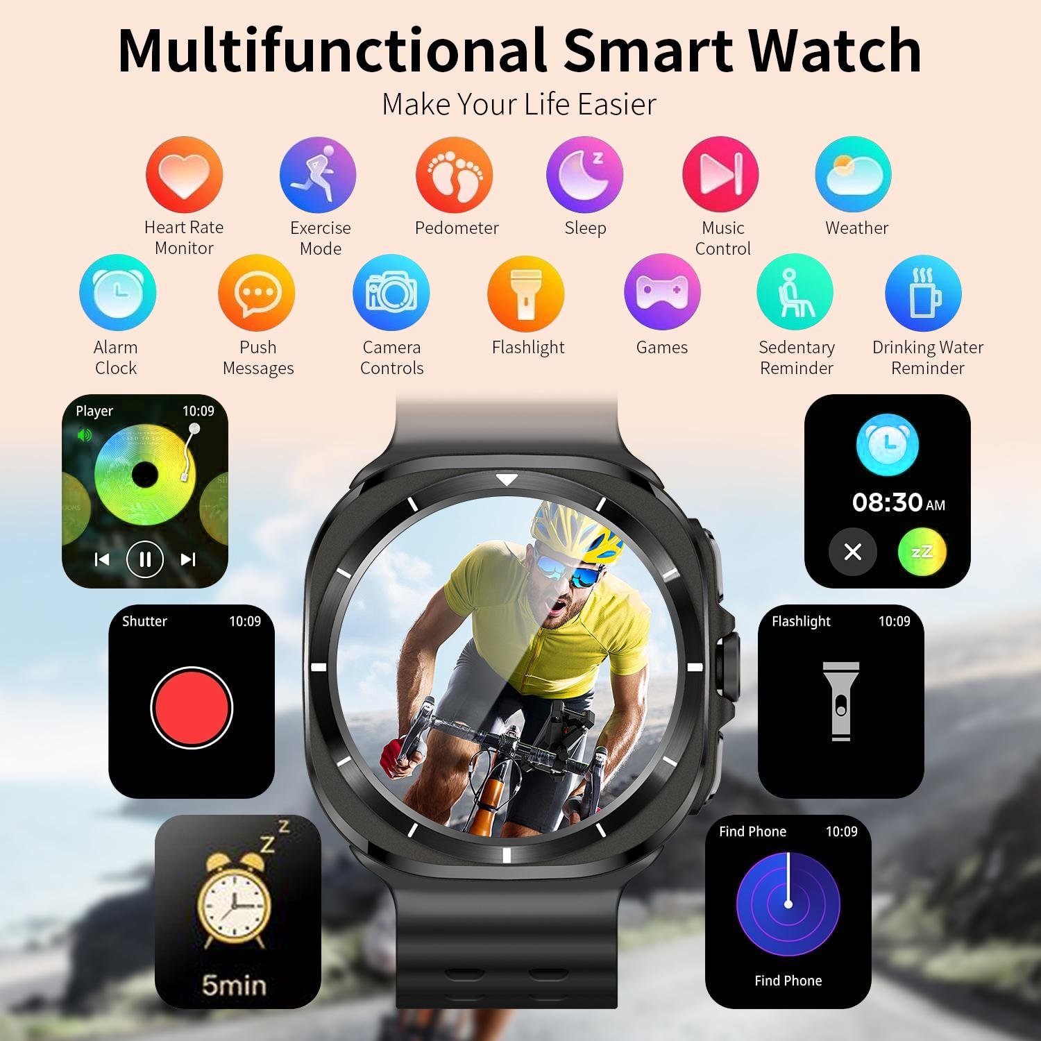 Smart Watch for Men Women 1.85" HD Titanium Alloy AM screen Bluetooth Call Running Watch (Answer/Make Call) Screen Smartwatch Touchsreen Fitness Tracker 110+Sports Mode Fitness Watch Modes Fitness & Sleep Tracker Smartwatch for Android/iOS