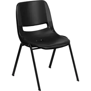 Flash Furniture HERCULES Series 440 lb. Capacity Kid's Black Ergonomic Shell Stack Chair with Black Frame and 14" Seat Height Black Plastic,Black Frame Set of 1