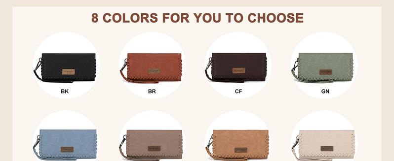 Wrangler RFID Blocking Whipstitch Wristlet Wallet for Women - Solid Color Casual Style with 6 Card Slots & 2 Main Pockets - Durable PU Leather Clutch TikTokShopJumpstartSale