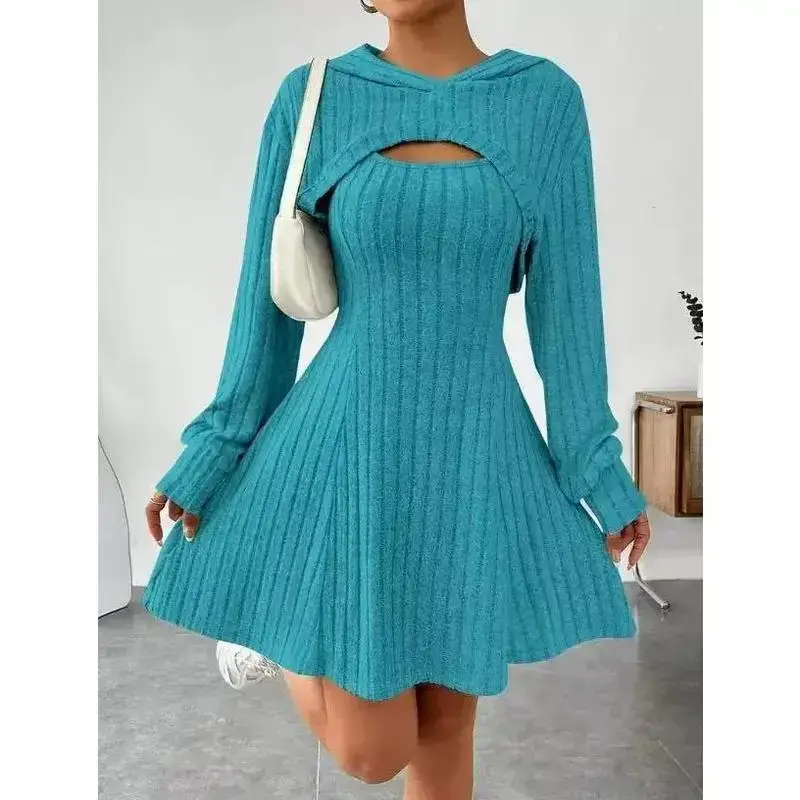Solid Color Ribbed Dress Set for Women - Long Sleeve Hoodie, Shrug Top &  Sleeveless A-line Tank Dress, Casual Elegant Black Chic Outfits - Comfort  Womenswear Summer - TikTok Shop