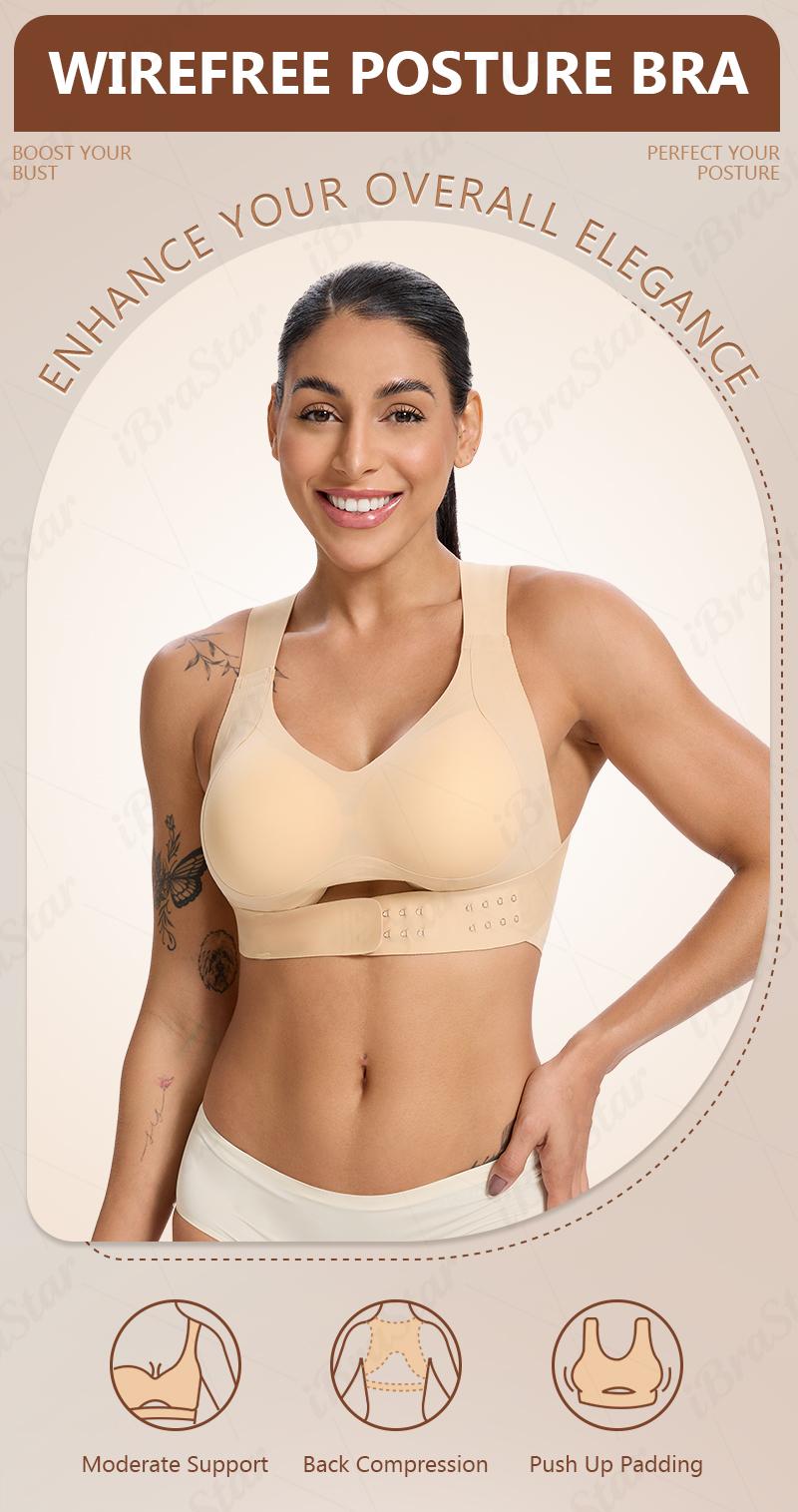【Postural correction】Women’s Beige Wireless Bra, Soft Breathable Non-removable Moulded Cups, Yoga Fitness Sportswear for Gym & Daily Training 【Postural correction】Women’s Beige Wireless Bra, Soft Breathable Non-removable Moulded Cups, Yoga Fitness Sportswear for Gym & Daily Training