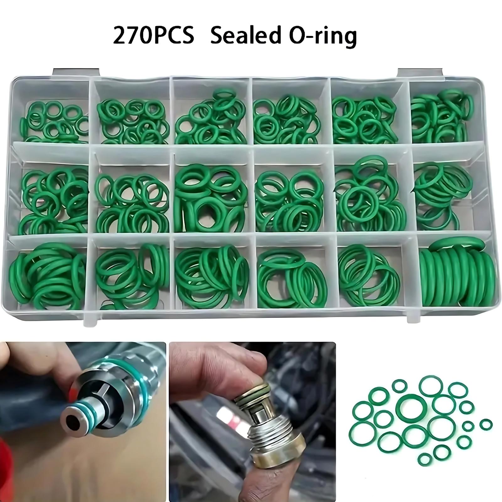270 Pieces Green AC O-Ring Kit 18-Sizes O Ring Assortment Set, Rubber Air Conditioning O Rings Seal Gasket Washer for Plumbing/Automotive/Machinery, HVAC Repair Tools, Automotive AC Seal Kit, Universal O Ring Set