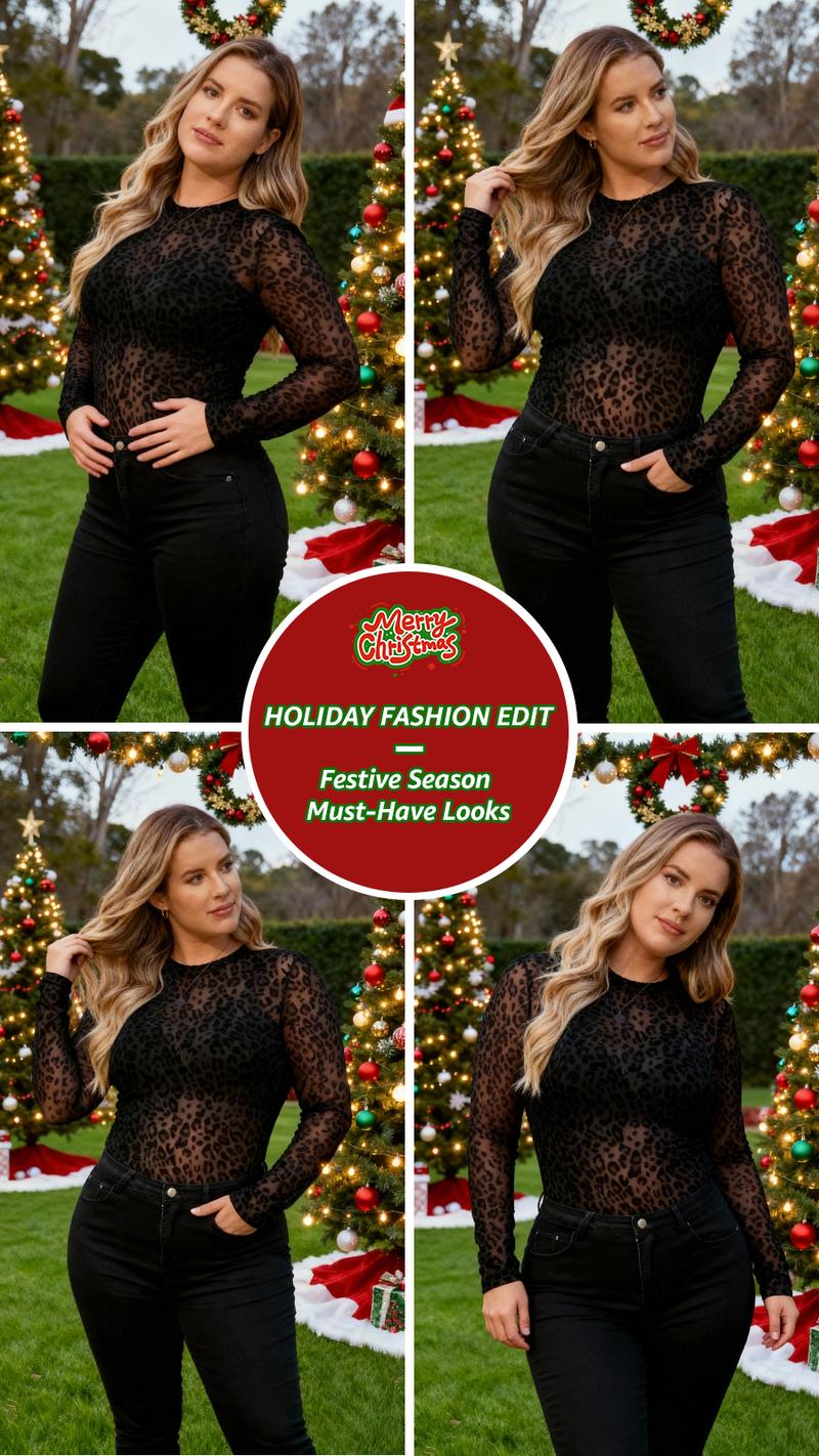 Chicovar Womens LeopardPrint Mock Neck Mesh Top, SexySheer Tshirt, Non-itchy Lace Shirt,Elegant Long Sleeve Shirt for AllSeasons, ldeal for Night Out,Holidays, Party, Concert