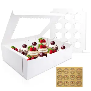 12PCS Cupcake Boxes 12 Count Cupcake Container with Window White Cupcake Holder Holding 144 Cupcakes for Birthday Holiday Party Bakery Supplies (12.8"x 9.84"x 3.54")
