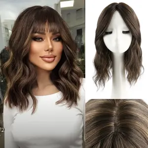 Wavy Hair Topper, 12 Inch Hair Toppers For Women With Thinning Hair, 360° 3D Realistic Toppers Hair Pieces For Women Wispy Bangs Hair Clip Synthetic Curly Wavy