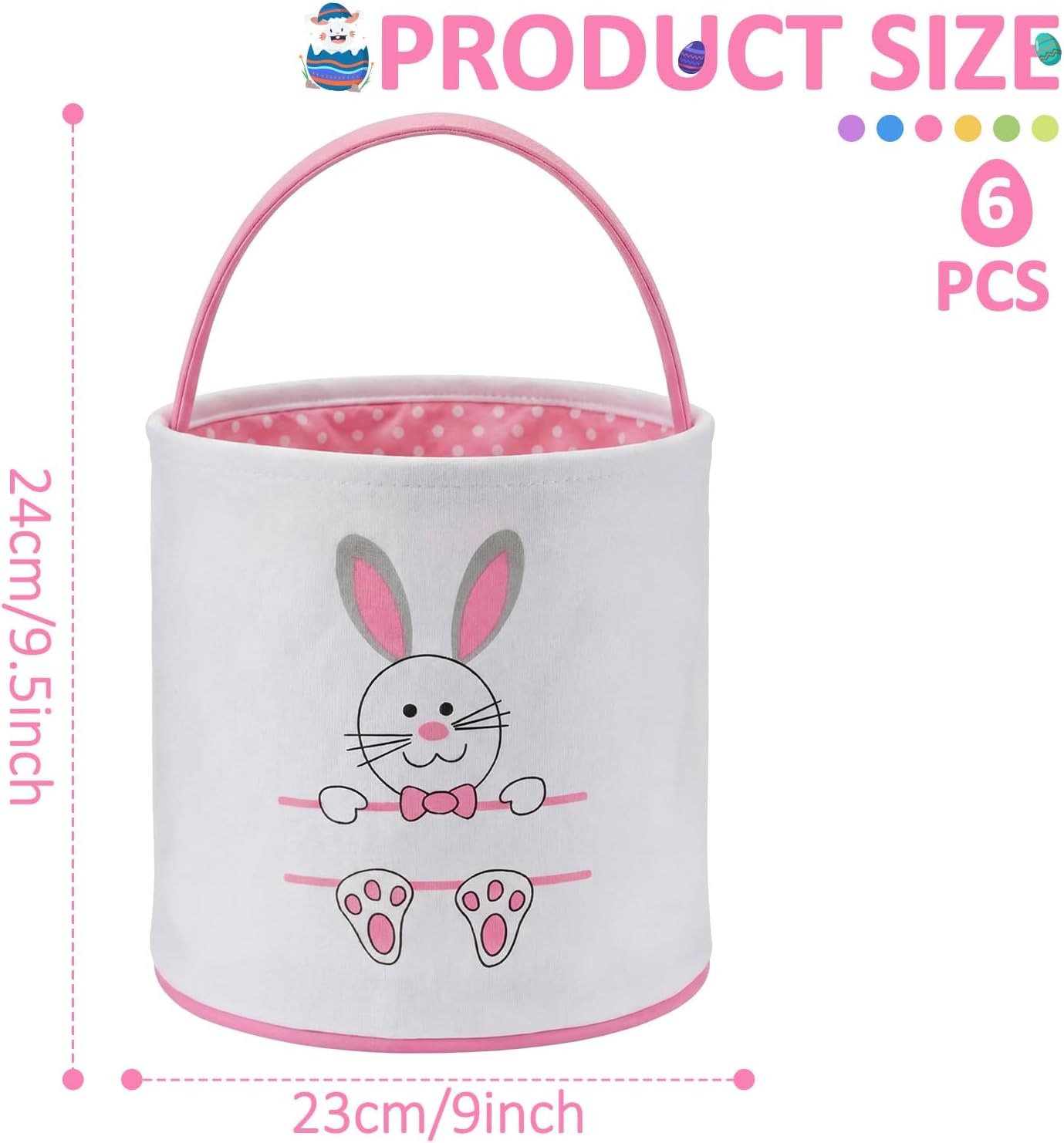 4/6 Pcs Easter Bunny Basket Easter Gift Bags Reusable Totes Bags Easter Eggs Basket for Egg Hunt,Easter Gift buckets for Student Adult Office Employee Coworker,Outdoor Church School Classroom Decorations,Spring Birthday Party Supplies
