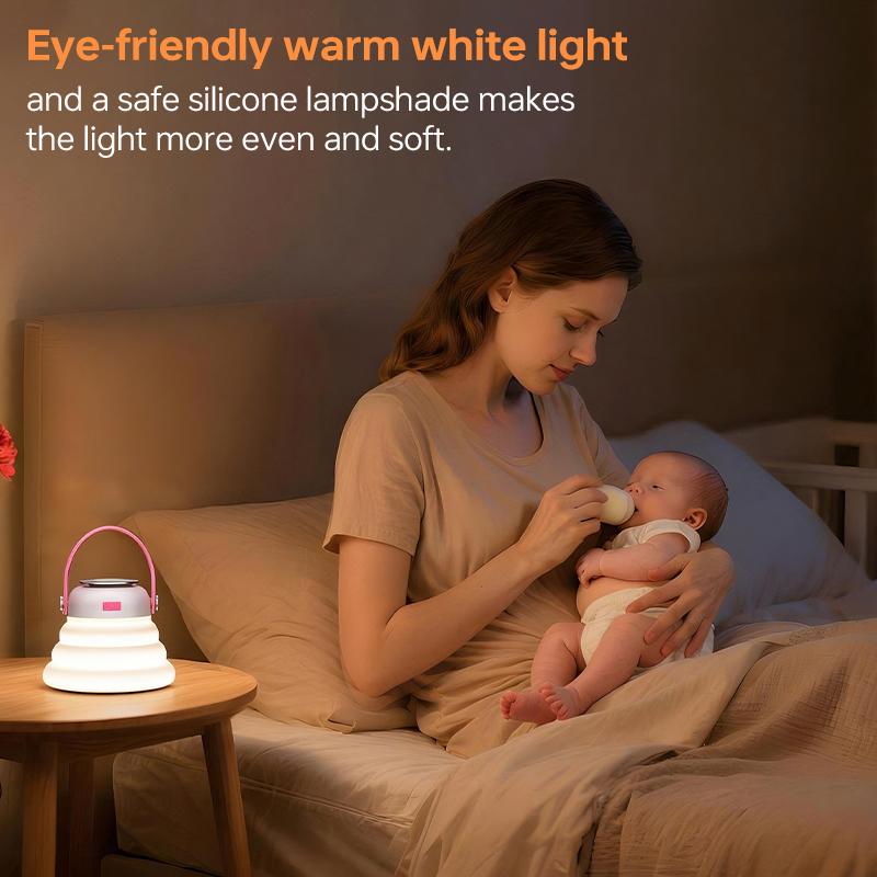 Foldable multi-color changing night lightwith 7 lighting colors,  Type-C rechargeable design.It creates immersive ambient lighting, andthis portable night light is suitable forbedrooms, outdoor camping and use as abedside lamp.