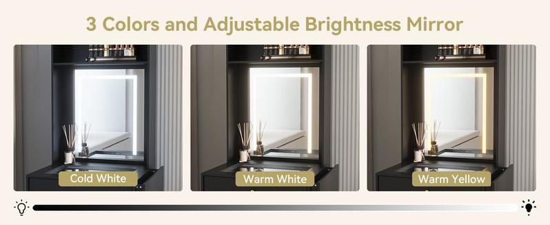 Small Vanity Desk Set with 3 Adjustable Lighted Mirror and Storage Chair IF018