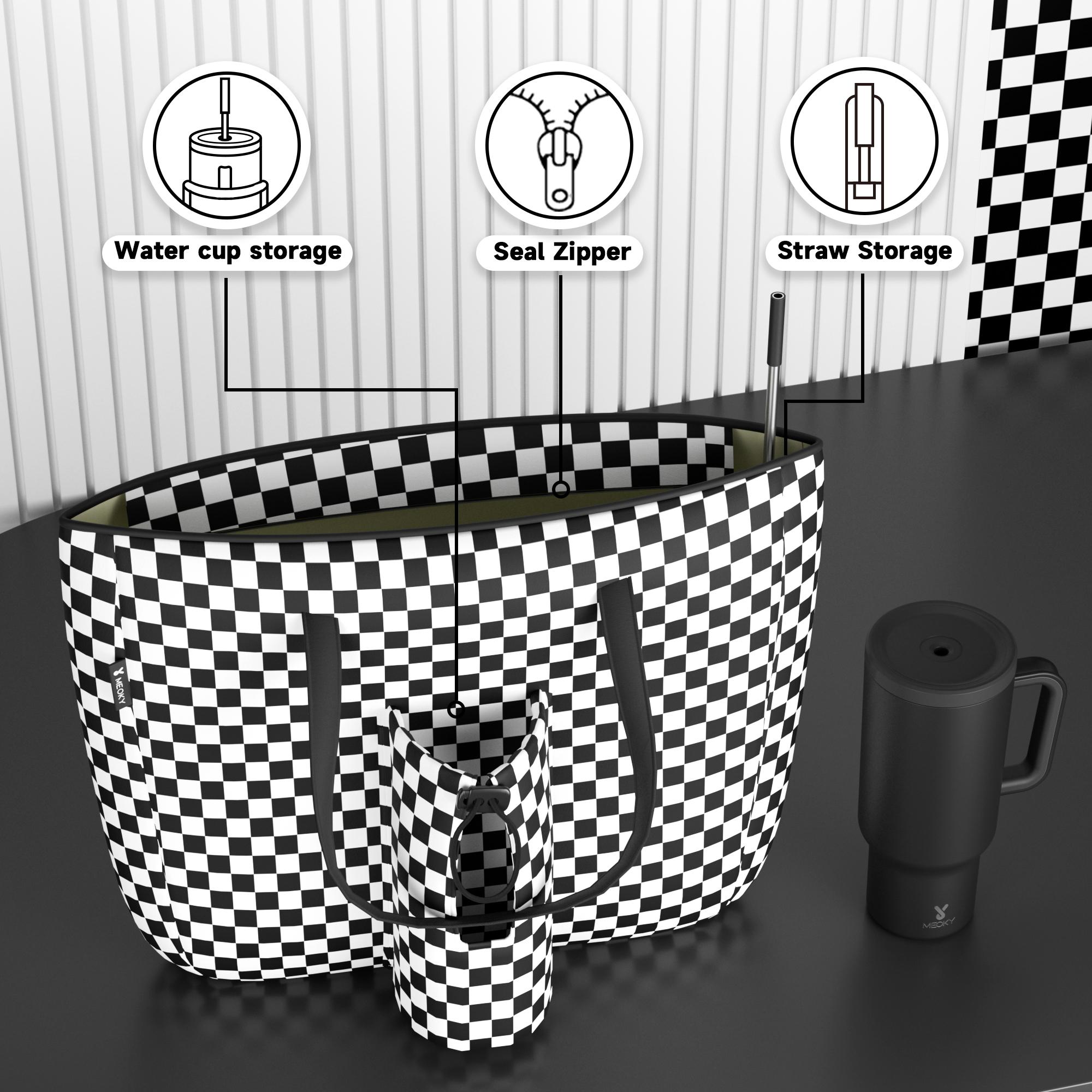 Meoky 15 L Womens Tote Bag: Utility Tote Bag with Zipper for 40 oz Tumbler with Handle，Portable for Travel and Commuting