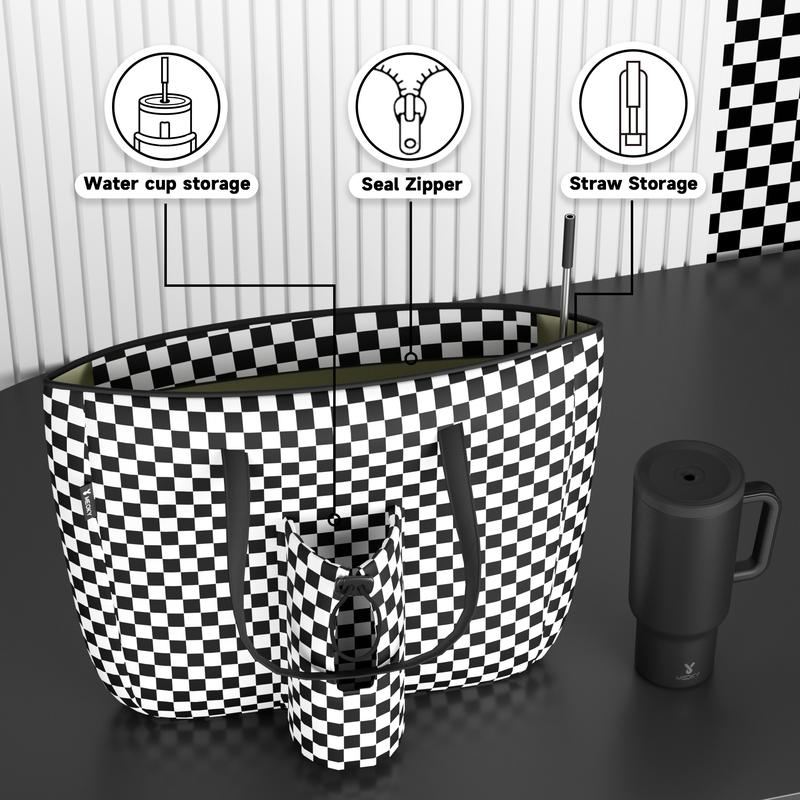 Meoky 15 L Womens Tote Bag: Utility Tote Bag with Zipper for 40 oz Tumbler with Handle，Portable for Travel and Commuting,Valentine's Day gift