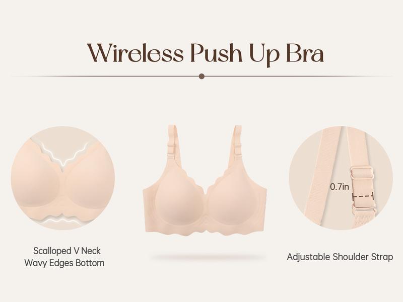 OEAK Women Jelly Bras No Underwire Scalloped Flowers V Neck Push Up Bra Buttery Soft Tshirt Bra Seamless Full Coverage Convertible Everyday Bra