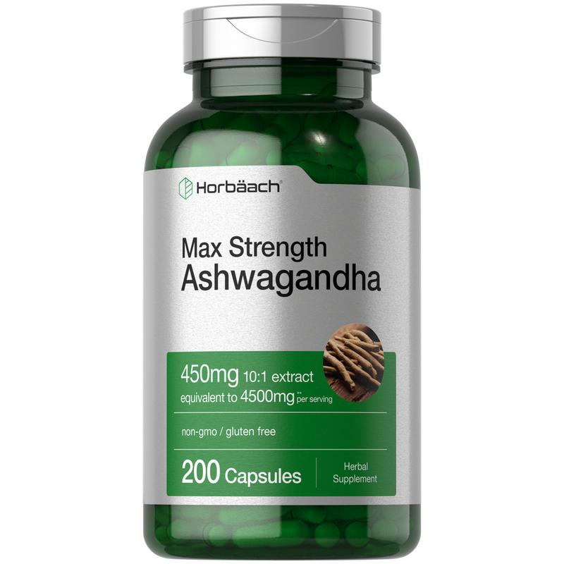 Horbäach Ashwagandha Supplement | Max Strength |  200 Capsules | For Women and Men | Non-GMO, Gluten Free