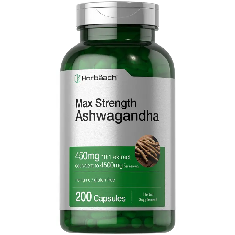 Horbäach Ashwagandha Supplement | Max Strength |  200 Capsules | For Women and Men | Non-GMO, Gluten Free