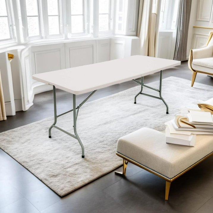 7-Foot Plastic Folding Table with Heavy-Duty Stainless Steel Legs and Built-in Handles, Suitable for Outdoor Camping, Parties, Weddings, Picnics, Christmas Gifts, Steam Iron, Table