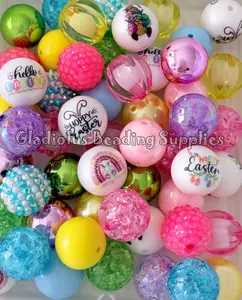 50 Qty 20mm Beads, Easter Set Beads Craft, Easter Season, Bunny Theme, Acrylic, Chunky size, Round, Gumball, Beading Supplies