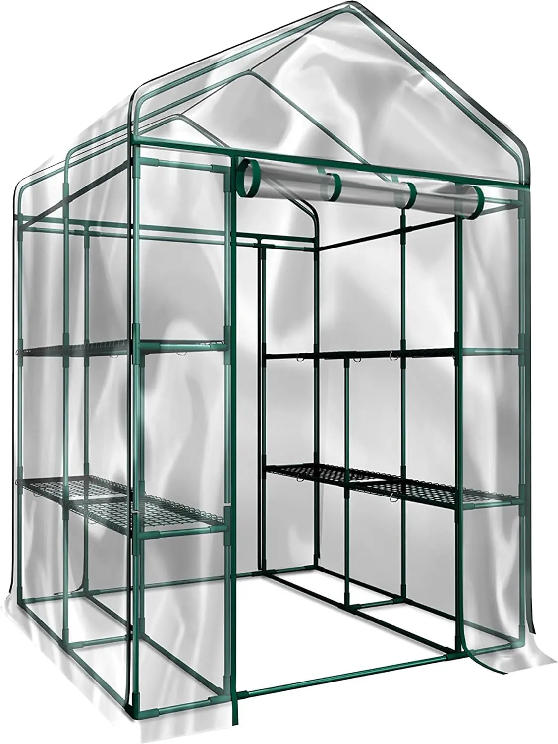 Walk in Greenhouse with 8 Sturdy Shelves and PVC Cover for Indoor or Outdoor Use - 56 x 56 x 76-Inch Green House by Home-Complete