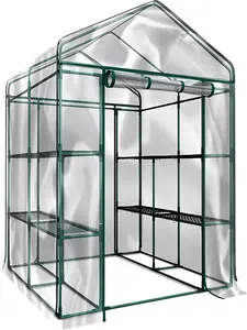 Walk-in Greenhouse, 56"W x 56"D x 76"H, with 8 Sturdy Shelves & Clear PVC Cover, Easy Assembly Indoor Outdoor Greenhouse for Vegetables, Seedlings, Herbs and Flowers