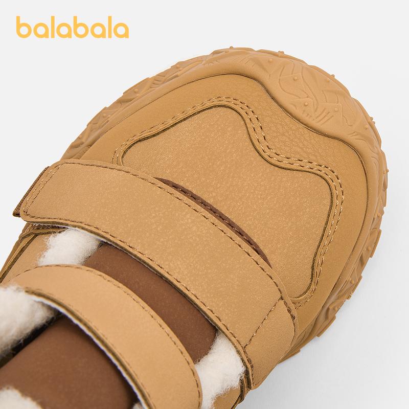 Balabala Kids Fleece-Lined Snow Boots Tan Grey Thick Warm Anti-Slip Winter Walking Shoes with Rubber Sole & Secure Hook-And-Loop Straps for Safety & Comfort