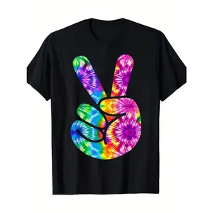 Summer t Shirts PEACE SIGN HAND 60s 70s Tie Dye Groovy Hippie Costume Halloween T-Shirt