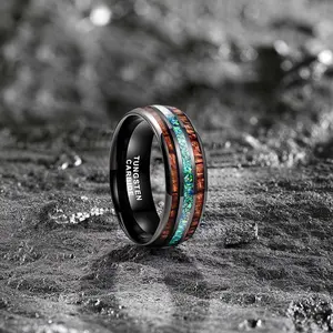 Men's 8mm Purple Carbon Fiber Inlay Tungsten Carbide Wedding Band - Comfort Fit, Scratch Resistant, Durable Glow Promise Ring Gift for Him
