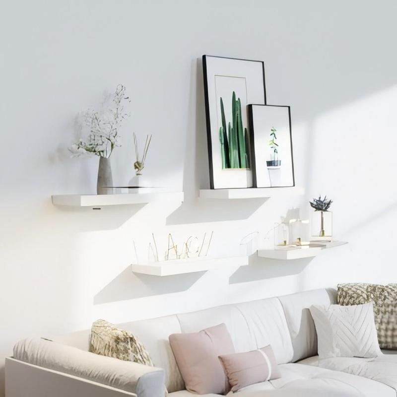 Bosniik White 15.8inch Floating  4 Sets with Invisible Brackets for Bedroom Bathroom Kitchen Living Room Decor Artificial Wood Frosted Surface 20 lb Capacity Easy Assembly Wooden   block wall shelves Plant desk