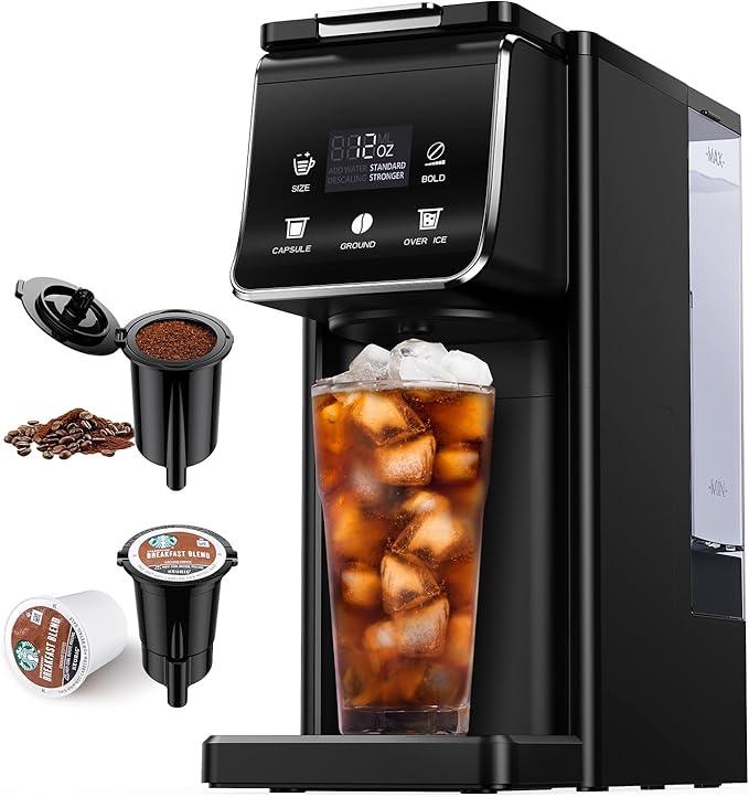 Hot & Iced Coffee Maker for K-Cups & Ground Coffee, Single-Serve Brewer with Bold Setting, Reusable Filter, Travel Mug Friendly, Compact & Quick Brew, Black Household Appliances espresso machine coffee bar supplies