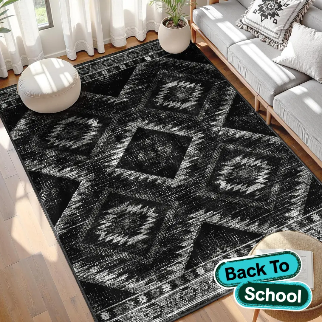 BESTSWEETIE | Western Washable Area Rugs – Large Boho Rugs for Living Room & Bedroom – Soft, Non-Slip, Faux Wool, Various Sizes, OEKO-TEX Certified, Aztec Modern Rugs for Rustic Farmhouse Home Decor, Home Essentials & Back-to-School Dorm Essentials