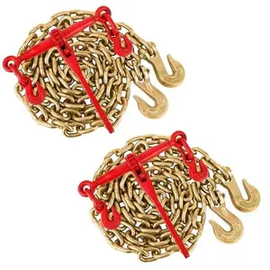 Chain and Binder Kit, 3/8"-1/2" Ratchet Load Binders 9200 Lbs Working Load Limit, 3/8 in ×10 Ft G70 Chains with Grab Hooks, Ratchet Binders and Chains for Industrial, Agricultural, Logging