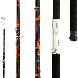 Catfish Pro Black Dragon Fire Casting Rod 7'6" S-Glass E-Glass Graphite Blend Non-Slip EVA Handle Thick Stainless-Steel Guides for Large Fish Fishing Gear Set - 1 YEAR WARRANTY