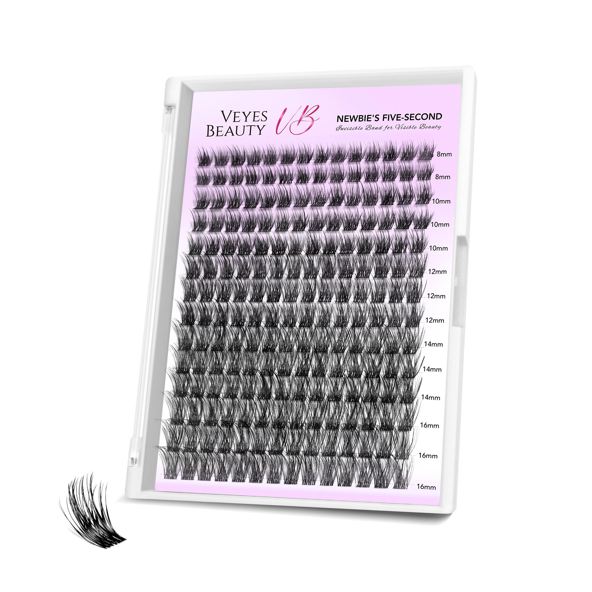 VEYESBEAUTY Dreamy Cluster Lashes Kit Individual Lash Extensions With Bond & Seal+ Tweezer Newbie's Five-Second DIY Dramatic Volume Eyelash Wispy Faux Mink Lash Mixed Length Tray for Self Application at Home Makeup Cosmetic