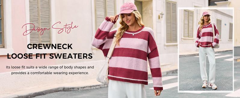 FISOEW Womens Oversized Sweaters Casual Long Sleeve Color Block Crewneck Knitted Loose Fall Pullover Tops Womenswear Knitwear Fit Comfy #TikTokShopHolidayHaul Soft Overall Everyday