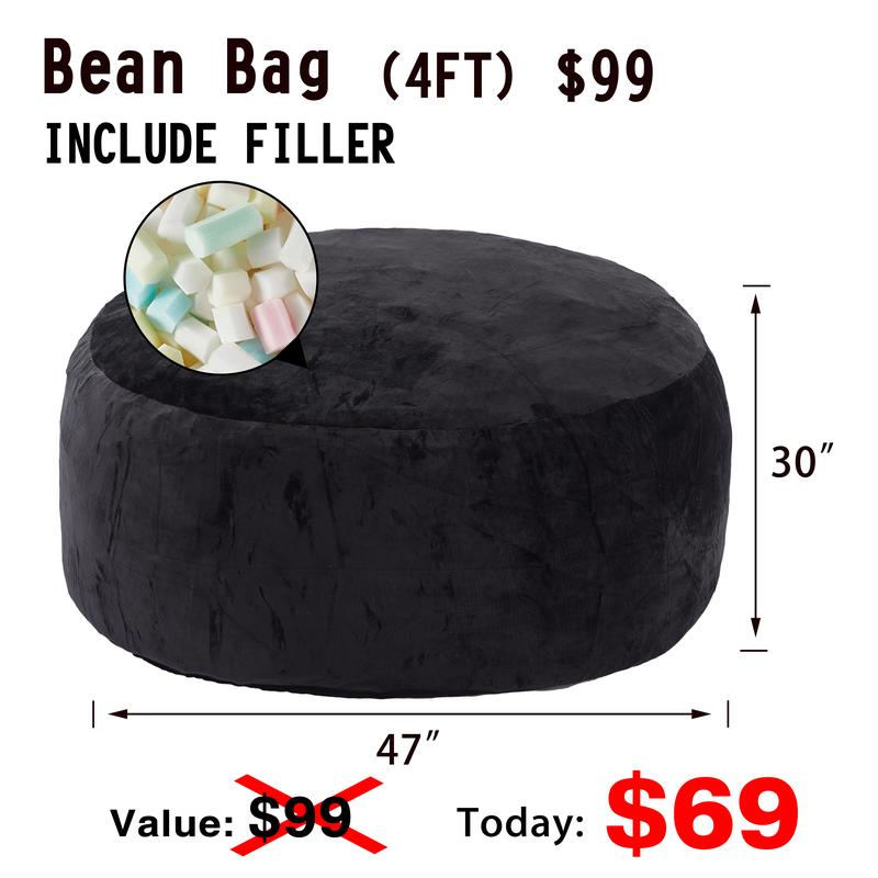 3FT/4FT bean bag Lazy sofa beanbag Chair USA Ship Free High-Rebound Memory Foam Furniture Soft flannel fabric