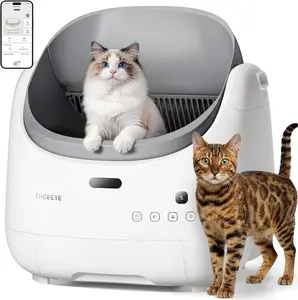 (SC07) Thereye Automatic Litter Box, Self Cleaning Litter Box for Multiple Cats, APP Control and Safety Sensors, Odor Control, Open-Top Smart Cat Litter Box with Trash Bags/Litter Mat