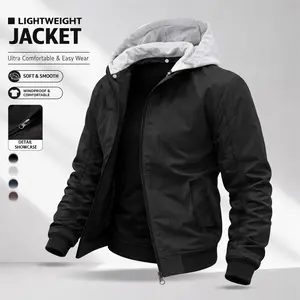 Men’s casual windproof hooded jacket with a detachable hood, lightweight design, minimalist color blocking—casual and versatile, suitable for everyday commuting and work, campus life, weekend outings, and ideal for spring and summer wear.