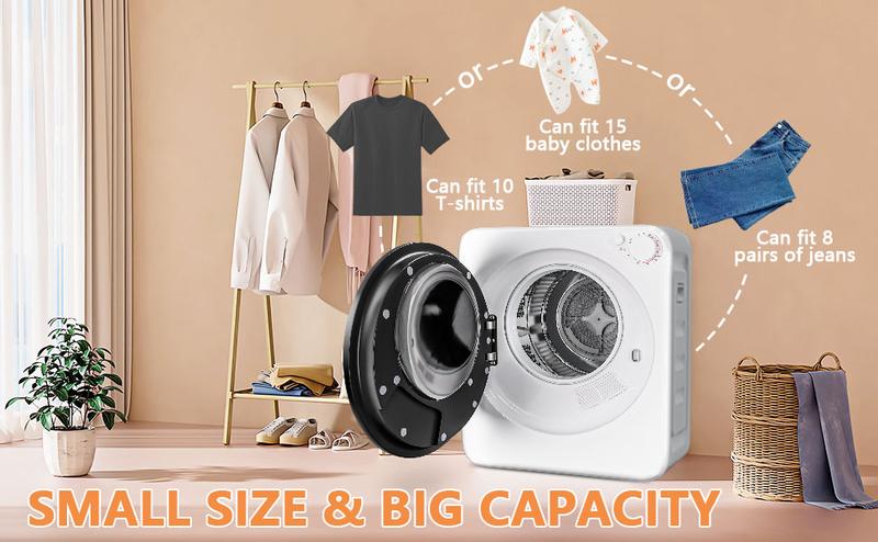 DollarDash 1.6 Cu.Ft Portable Clothes Dryer, 800W Fast Drying Front Load Laundry Dryer with 5 Mode, Mini Electric Clothing Dryer with Stainless Steel Tub, Compact Machine for Apartment, Home, Dorm