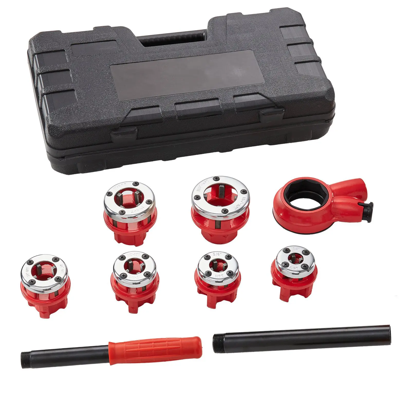 Ratchet Pipe Threader Kit, 1/4" NPT - 1-1/4" NPT Manual Ratcheting Pipe Threader, Portable Pipe Threading Tool Set with 6PCS NPT Dies, Storage Case for Galvanized Aluminum Iron Copper Pipes