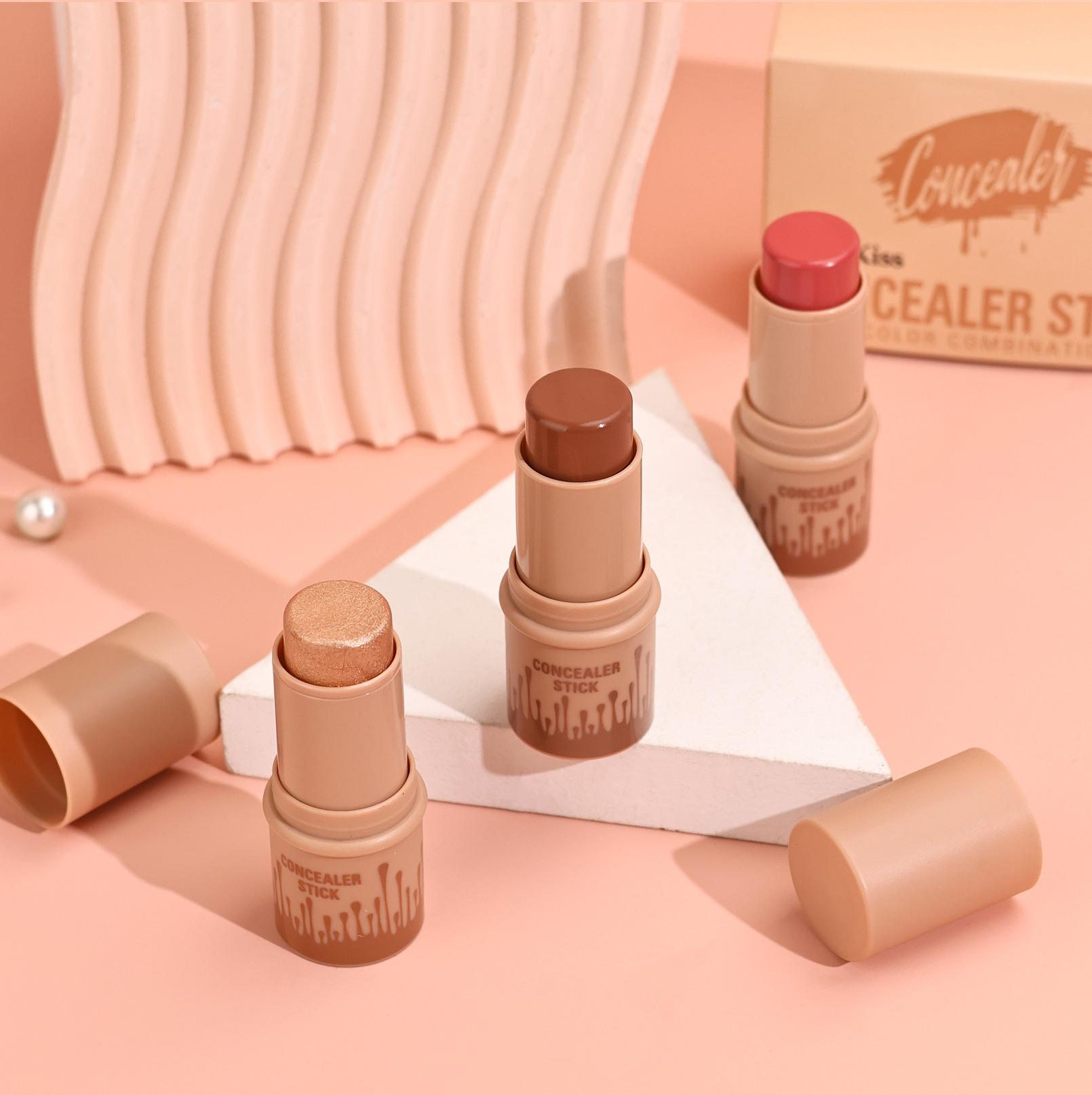 3 Pack Makeup Stick Set – Highlighter, Contour & Blush Trio, Long-Lasting Waterproof Concealer Pen Kit for Natural Face Sculpting & Glow