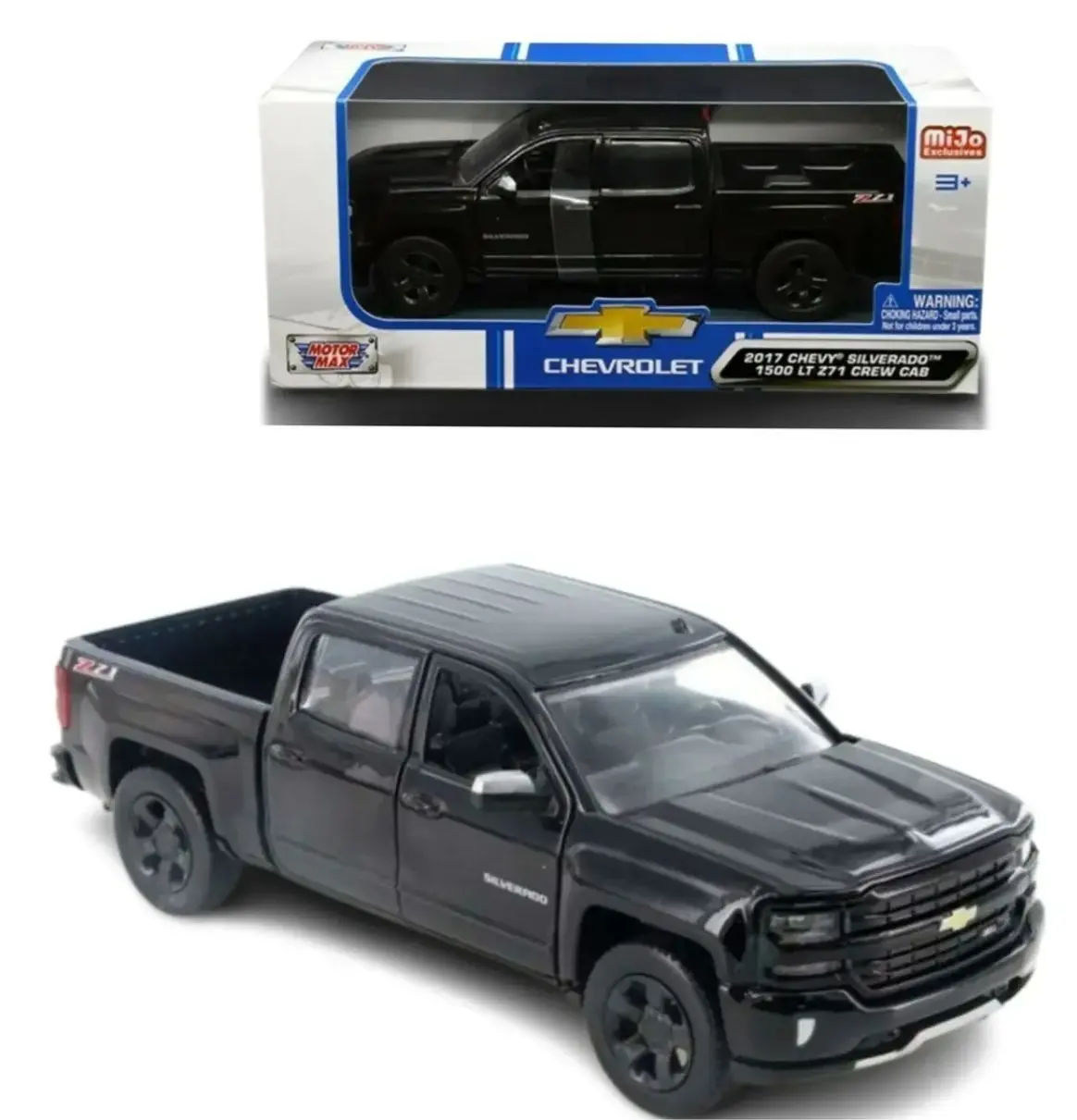 Motormax 1:27 2017 Chevrolet Silverado 1500 LT Z71 Crew Cab – Black Diecast Model Car
