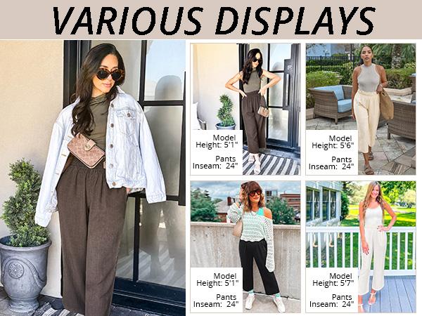 GRAPENT Texairon Linen Capri Pants for Women High Waisted Wide Leg Linen Palazzo Trousers Pull On Elastic Smock Waist Loose Flowy Pants, Women's Clothes, Linen Pants Women