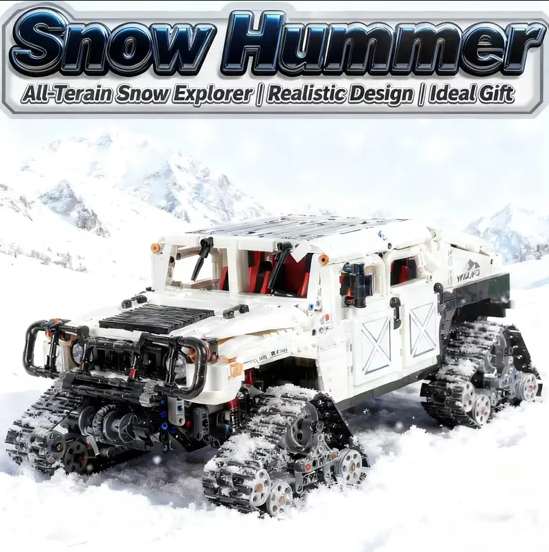 Snowfield Hummer Tracked Vehicle Building Block Set - Anti-Slip Track Wheel RC Drivable Technic SUV, DIY STEM Learning Model Building Kit, Sci-Fi Collectible, Ideal Easter Gift Idea for 8-14 Kids, Built Not Bought Bricks & Parts (Decoration Option), Build