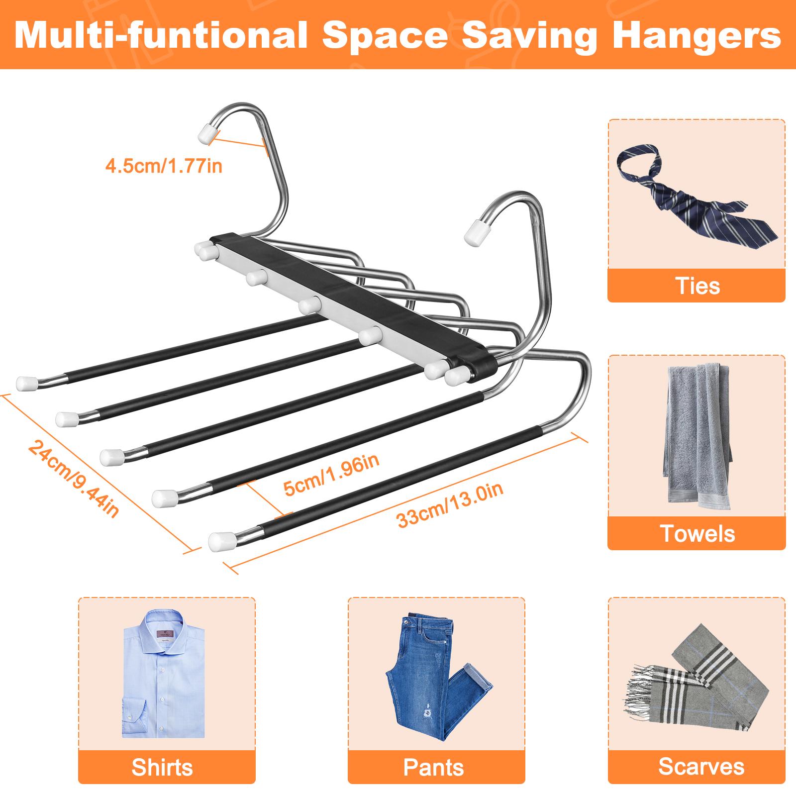 Folding trouser hanger, space-saving, 5-layer design, non-slip hanger, suitable for wardrobe organization and home storage.