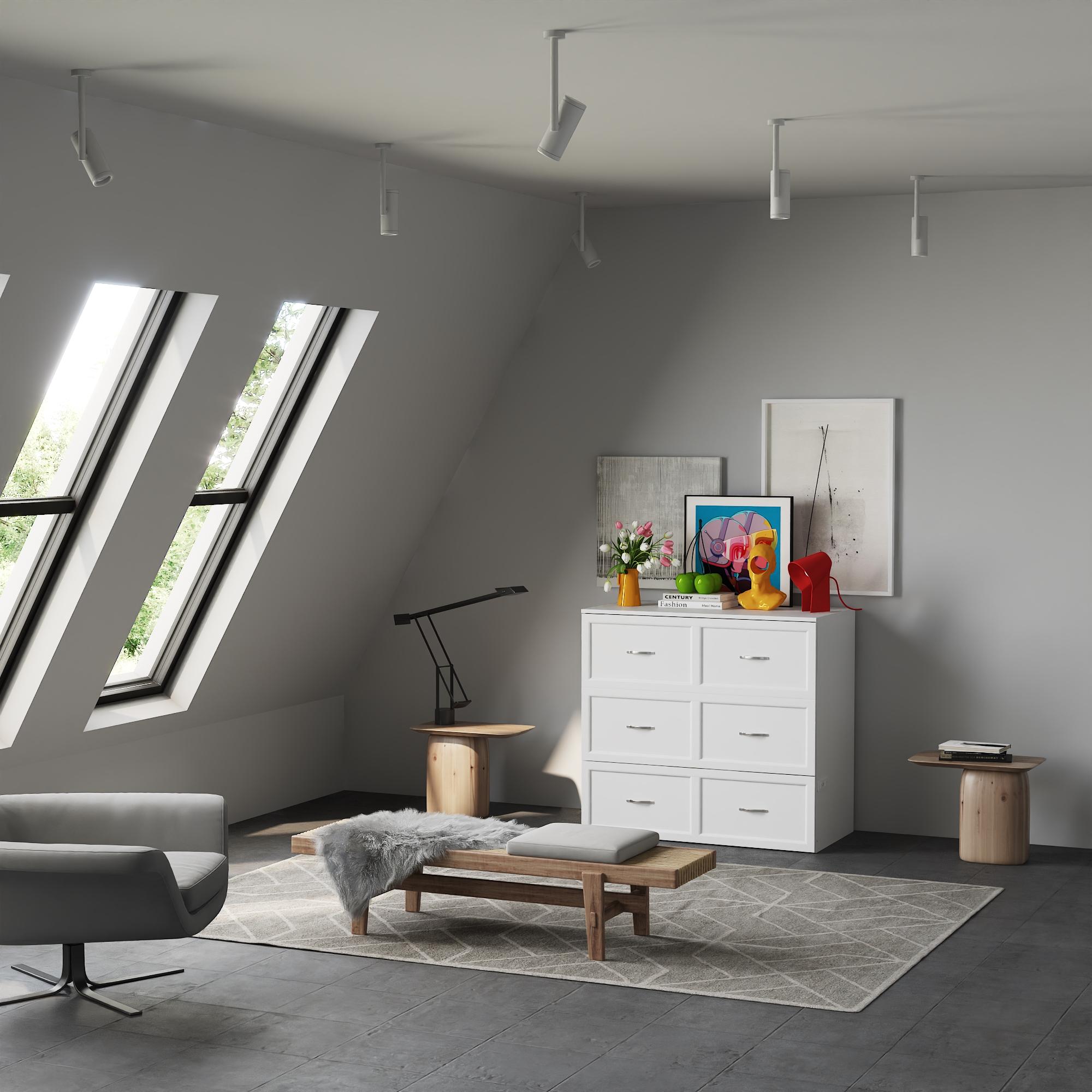 2-in-1 Twin Murphy Bed & Storage Cabinet - Built-In Charging Station, Foldable Space-Saving Design with Large Drawer for Bedroom Office