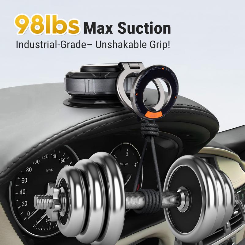 ​360° Rotating Foldable Magnetic Car Phone Holder for iPhone 15/14/13/12 - Zinc Alloy MagSafe Mount with Universal Vacuum Suction for All Cars & Phones