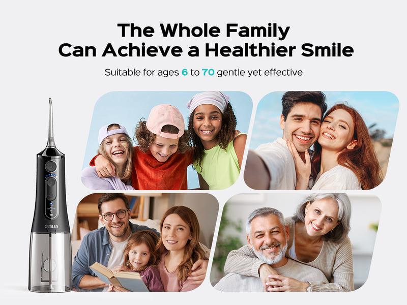 COSLUS C51 Water Flosser Teeth Pick: Portable Cordless Oral Irrigator 300ML, IPX7 Waterproof,Rechargeable Travel Irrigation Cleaner,Electric Flossing Machine for Teeth Cleaning 18 Pressure Settings, 2-Min Smart Timer, for Braces & Sensitive Teeth