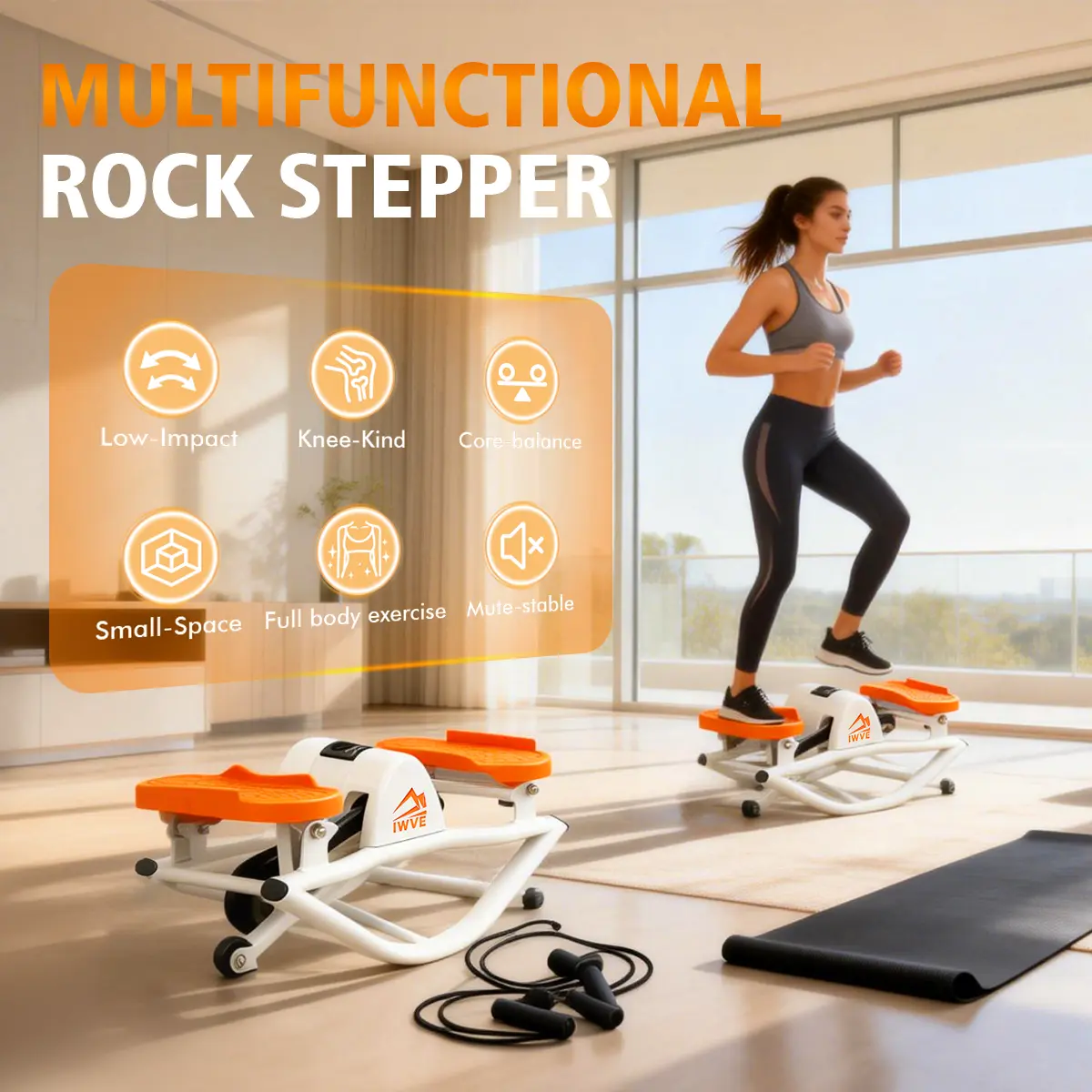 IWVE Mini Stepper with Resistance Band Set, Compact Exercise Equipment for Small Spaces, LCD Display Home Gym Cardio Trainer for Leg Workout & Glute Training, Home Gym Equipment, Compact Fit